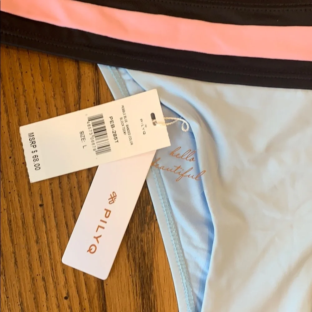 NWT PILYQ‎ Pebble Blue Banded Bikini Bottom